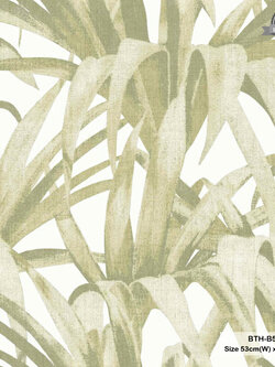 วอลเปเปอร์ลายใบไม้ สีเขียวอ่อน สีพื้นขาว BTH-B58