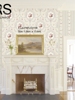 วอลเปเปอร์ลายดอกไม้วินเทจโทนสีน้ำตาลเทา FWS-D21W