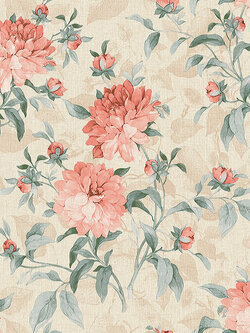 วอลเปเปอร์ลายดอกไม้สีโอรส พื้นสีน้ำตาลอ่อน BLO-C13W