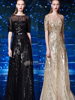 T030 **พรีออเดอร์เดรสชุดเลื่อมสีทอง สีดำ**ชุดราตรียาวเลื่อมสีทอง สีดำทั้ง แขนสั้น เล่นดีเทลซีทรูช่วงอกและแขน แต่งเลื่อมไม้ลายกิ่งไม้ พร้อมเข็มขัดเข้ารูปช่วงเอว กระโปรงทรงปล่อย สวยงามหรูหราไฮโซมากๆ ค่ะ