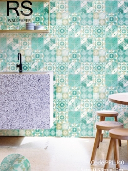 วอลเปเปอร์ลายกระเบื้องสีฟ้าเขียว (Moroccan Style)PPL-J40