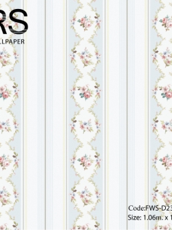 วอลเปเปอร์ลายทางดอกไม้วินเทจโทนสีฟ้าอ่อน FWS-D23W