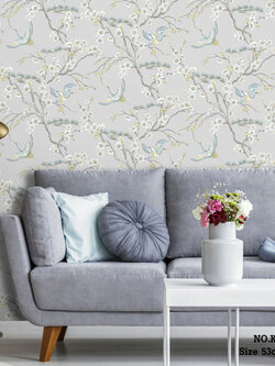 วอลเปเปอร์ ลายดอกซากุระ พื้นสีเทาอ่อน KBK-S27