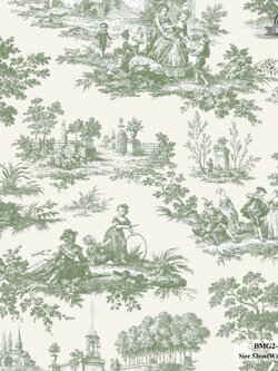 วอลเปเปอร์ลายวินเทจ สีเขียว พื้นสีครีม BMG2-B64