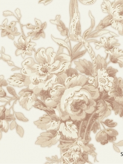 วอลเปเปอร์ลายดอกไม้พุ่มดอกสีมุกผสมม่วงพื้นเทกเจอร์เส้นแนวนอนสีน้ำตาลเทาเงา ITT-F17