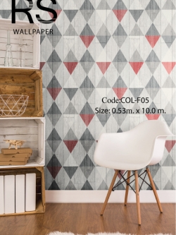 วอลเปเปอร์ลายไม้เพ้นท์รูปสี่เหลียมด้านขนานมีสีสลับเทา ขาว ดำ และแดง COL-F05