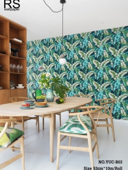 วอลเปเปอร์ลายใบตองพื้นสีน้ำเงิน (Tropical style) YUC-B03