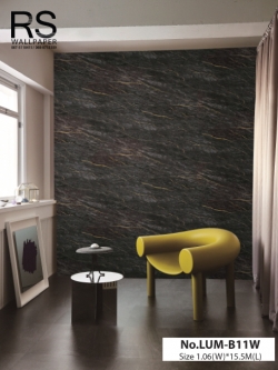 วอลเปเปอร์ ลายหินอ่อน สีดำแทรกเส้นสีทอง No.LUM-B11W