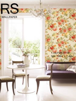 วอลเปเปอร์ลายดอกไม้ พื้นหลังลายผ้าสีน้ำตาลอ่อน FWS-D11W