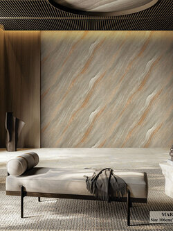 วอลเปเปอร์ลายหินอ่อน สีน้ำตาลเทาแทรกสีส้มสนิม MAR-C35W