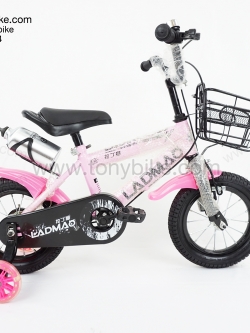 จักรยานเด็ก ล้อ 12 นิ้ว แฮนด์สูง สีชมพู กระติกอลู