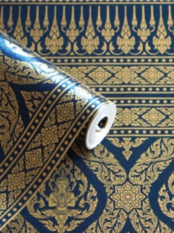 วอลเปเปอร์กรวยเชิงเทพพนมสีทองพื้นสีน้ำเงิน LTH-M37