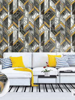 วอลเปเปอร์ลายโมเดิร์น ลูกบากศ์ สีดำทอง FSK-J90