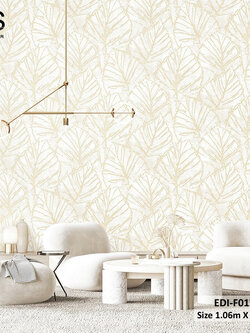 วอลเปเปอร์ ลายใบไม้พื้นครีม เส้นสีทอง EDI-F01W