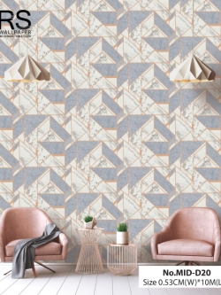 วอลเปเปอร์ ลายหินอ่อนสีเทาฟ้า ตัดเส้นสีชมพูอ่อน No.MID-D20
