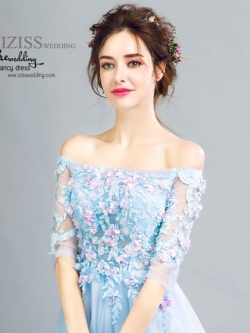 DL007 - **พรีออเดอร์** ชุดราตรี เดรสยาวออกงาน (Night party dresses) ชุดไปงานแต่งงานสวยๆ "ธีมฟ้า"