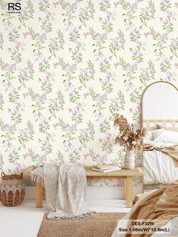 วอลเปเปอร์ลายดอกไม้สีม่วงชมพู พื้นสีครีม DES-F32W