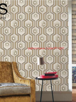 วอลเปเปอร์ลายโมเดิร์นกราฟฟิคโทนสีครีมทอง ซิกแซก PT-Q01