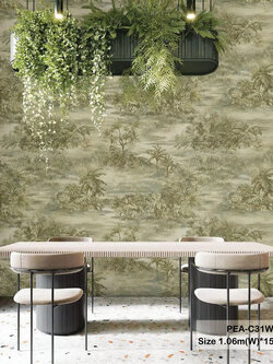 วอลเปเปอร์ลายป่าไม้ทริปคอล สีเขียวขี้มาเหลืองทอง PEA-C31W