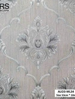 วอลเปเปอร์ลายหลุยส์สีเงิน พื้นสีเทาอมน้ำตาล AUD3-ML34