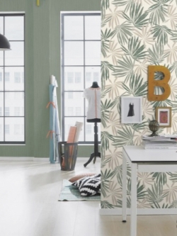 วอลเปเปอร์ลายใบไม้พื้นสีขาว (Tropical style) YUC-B52