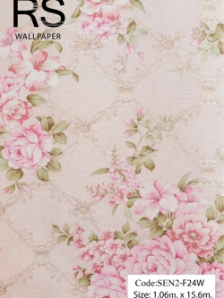วอลเปเปอร์ลายดอกไม้พื้นเป็นตารางดอกไม้สานกันโทนสีชมพู SEN2-F24W