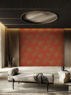 วอลเปเปอร์ลายใบไม้สีชมพู พื้นสีแดงเลือดนก COW-C28W