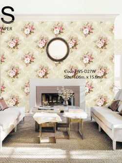 วอลเปเปอร์ลายดอกไม้หลุยส์วินเทจ พื้นสีน้ำตาลขาวอ่อน FWS-D27W