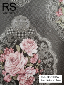 วอลเปเปอร์ลายดอกกุหลาบคลาสสิคสีชมพูพื้นโทนสีน้ำตาลเข้ม SEN2-F85W