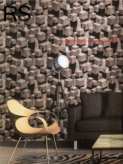 วอลเปเปอร์ลายไม้ประยุกต์กราฟฟิคทรงลูกบาศก์โทนสีน้ำตาล ROL-R58