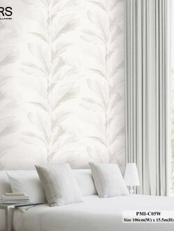 วอลเปเปอร์ลายใบไม้ทรอปิคอลสีเทา พื้นเทาอ่อนควันบุหรี่ PMI-C05W