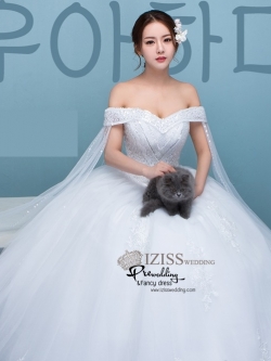 BR239 **พรีออเดอร์**ชุดแต่งงาน&ชุดเจ้าสาวแบบยาวสีขาวเกรดพรีเมี่ยม เปิดไหล่ มีแขน หรูหราน่ารัก สวยโดดเด่นไม่ซ้ำใคร