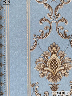 วอลเปเปอร์ ลายคลาสสิคผสมลายทาง สีฟ้าอมเทา NDI-R17