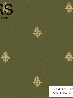 วอลปเปเปอร์ลายหลุยส์ดอกเล็กสีทองเหลืองอ่อนพื้นสีชาเขียว FCO-D39W