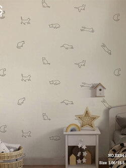 วอลเปเปอร์ ลายแมว เหมียว พื้นสีขาว No.BES4-B152W