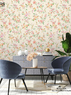 วอลเปเปอร์ลายดอกไม้สีชมพู-โอรส พื้นสีโอรสอ่อน BLO-C34W