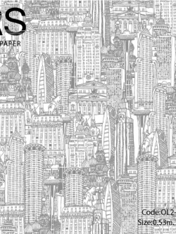 วอลเปเปอร์ลายตึกสีน้ำตาลพื้นสีขาว OL2-B08