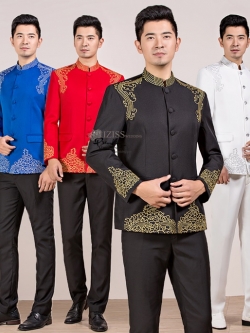 ST089 **พรีออเดอร์**สูทจีนผู้ชายสีขาว สีน้ำเงิน สีแดง สีดำ แขนยาวปักลายก้อนเมฆ ติดกระดุม พร้อมกางเกงสีดำขาสอบ ชุดสูทเจ้าบ่าว สูทแฟนซี ถ่ายพรีเวดดิ้ง & ชุดแต่งงานแฟนซี (Fancy wedding dress) สูทผู้ชายสีขาว ดำ น้ำเงิน แดง
