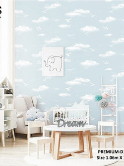 วอลเปเปอร์ลายท้องฟ้า มีก้อนเมฆลายนกสีขาว PREMIUM-D151W