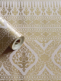 วอลเปเปอร์กรวยเชิงเทพพนมสีทองพื้นสีขาวอมชมพู LTH-M38