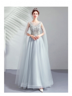 DL104 **พรีออเดอร์** ชุดออกงานสีเทา ชุดราตรี เดรสยาวออกงาน (Night party dresses) ชุดไปงานแต่งงานสวยๆ "ธีมสีเทา"