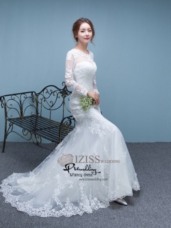 BR235 **พรีออเดอร์**ชุดแต่งงาน&ชุดเจ้าสาวแบบยาวสีขาวเกรดพรีเมี่ยม เปิดไหล่ มีแขน หรูหราน่ารัก สวยโดดเด่นไม่ซ้ำใคร