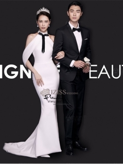 PW595 - **พรีออเดอร์ค่ะ** ชุดราตรีสีขาว สูทสีดำ ชุดคู่ถ่ายพรีเวดดิ้ง (prewedding dress) & ชุดแต่งงานแฟนซี (Fancy wedding dress)ชายหญิง "ธีมสีขาว ดำ"