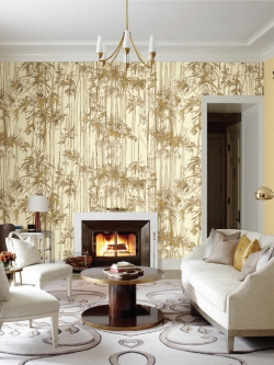 วอลเปเปอร์ลายด้ายเล็กเย็บเป็นแนวตั้งสีทองพื้นโทนสีทองอ่อน ST3-C32W