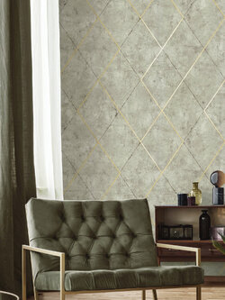 วอลเปเปอร์ลายปูนเปลือยคอนกรีต สีเทาตัดด้วยลายเส้นสีทอง OBJ-F41W