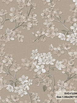วอลเปเปอร์ลายดอกไม้สีน้ำตาล พื้นสีเทา SVO-F22W