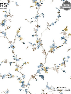 วอลเปเปอร์ลายดอกไม้เล็กๆ สีฟ้า พื้นสีขาว BMG2-B26