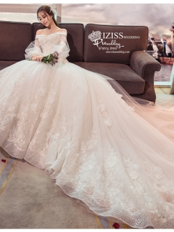 BR342 **พรีออเดอร์**ชุดแต่งงาน&ชุดเจ้าสาวแบบยาวอลังการ สีขาวเกรดพรีเมี่ยม หรูหราน่ารัก สวยโดดเด่นไม่ซ้ำใคร