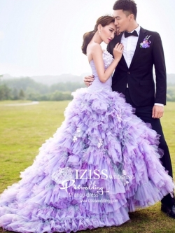PW460- **พรีออเดอร์**ชุดแต่งงานแฟนซี ชุดเดรสสีม่วง ชุดถ่ายพรีเวดดิ้ง (prewedding dress) & ชุดแต่งงานแฟนซี (Fancy wedding dress) "ธีมสีม่วง ดำ"