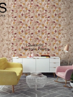 วอลเปเปอร์ลายกล่องไม้กราฟฟิคโทนสีน้ำตาลอมแดงอ่อนแกมเหลือง HEX-D72